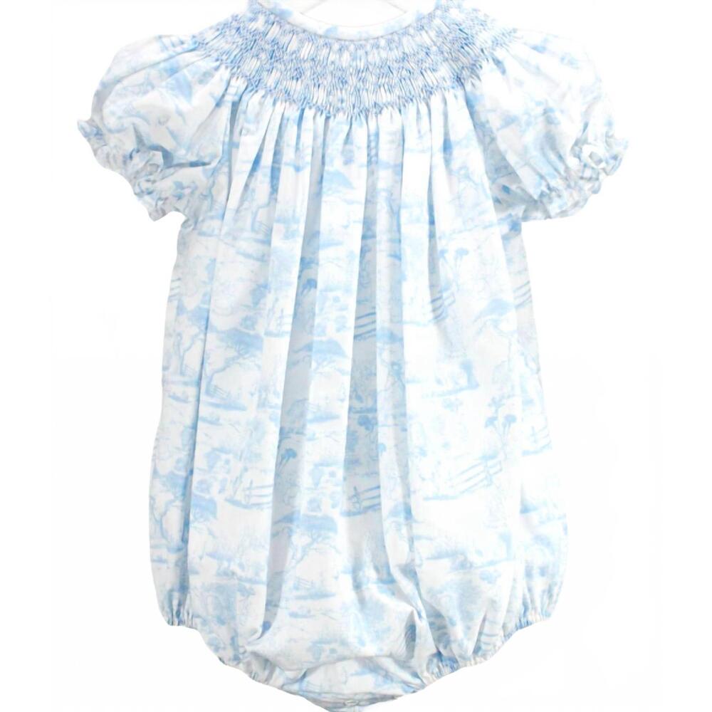 NEW CHARMING LITTLE ONE boy's smocked easter toile bubble romper in blue